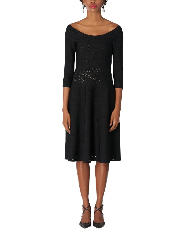 Carolina Herrera Bateau Neck Knit Flare Midi Dress