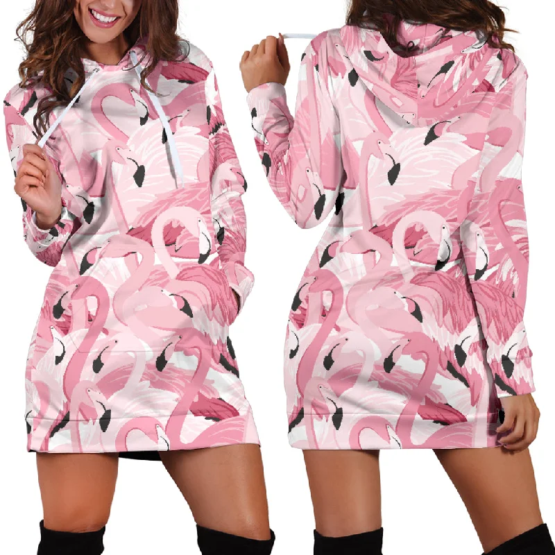 Pink Flamingos Pattern Background Women'S Hoodie Dress