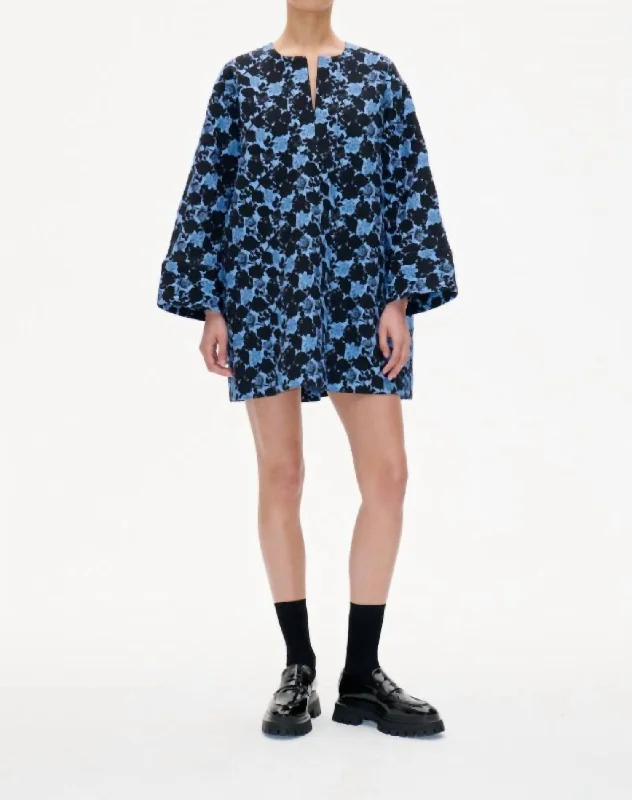 Abi Dress In Blue Flower Jacquard