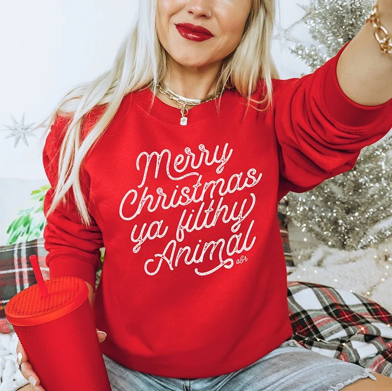 Merry Christmas Ya Filthy Animal Crewneck Sweatshirt