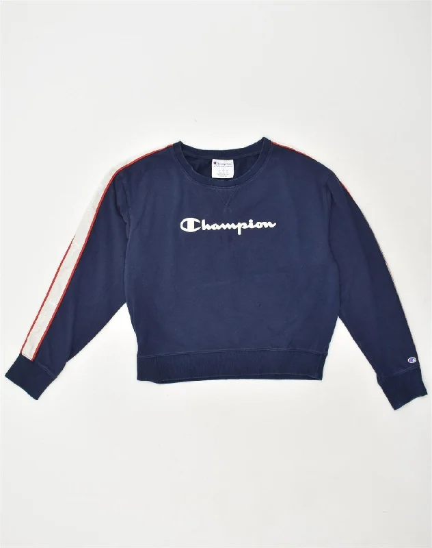 CHAMPION Womens Graphic Sweatshirt Jumper UK 16 Large Navy Blue Cotton