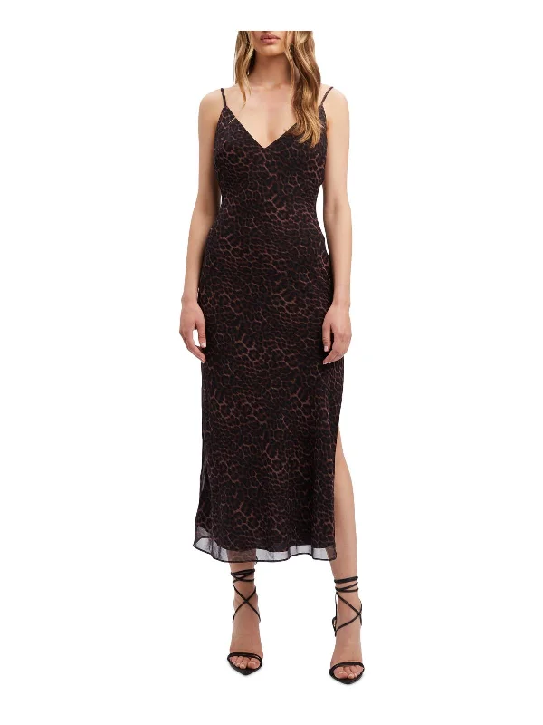 Womens Animal Print Polyester Slip Dress