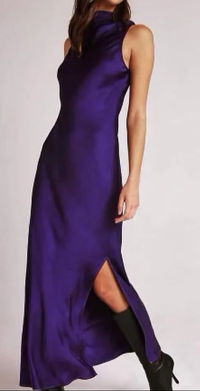 The Satin Side Column Dress In Amethyst