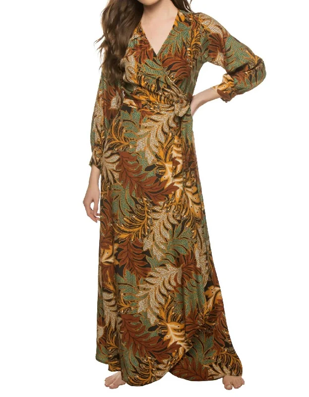 Kate Long Sleeve Dress In Jungle Print Moss Green