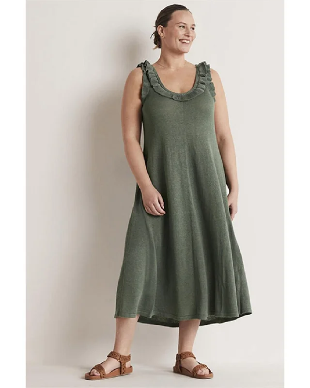 Boden Frill Neck Knit Linen-Bend Midi Dress