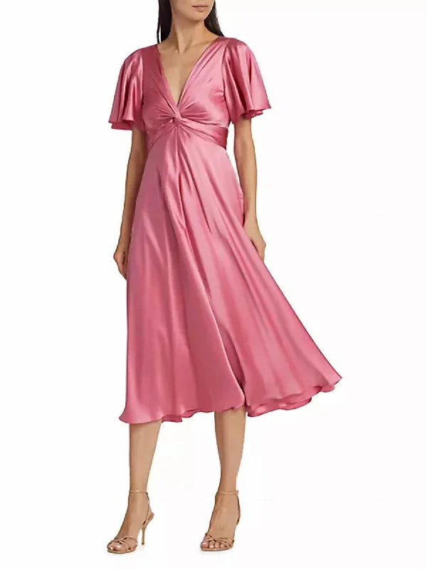 Twisted Silk Midi Dress In Rose