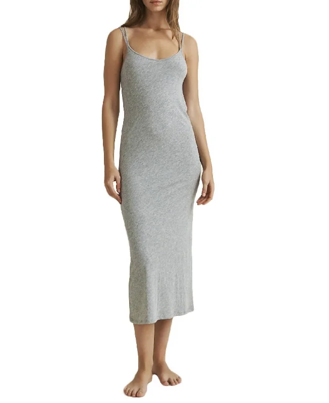 Double Strap Pima Cotton Chemise Dress In Heather Grey