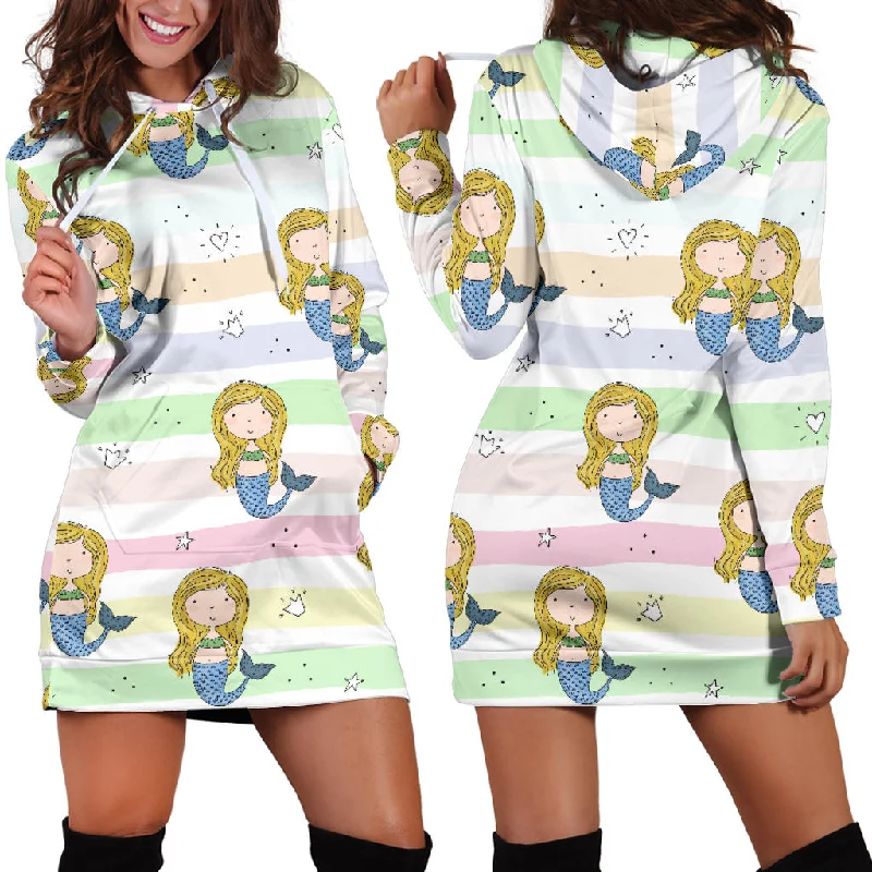 Cute Hand Drawn Mermaid Women'S Hoodie Dress