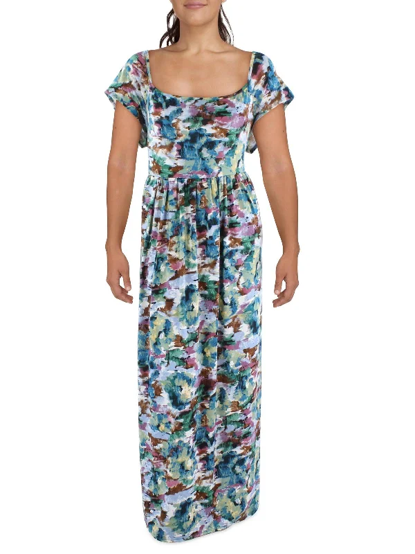 Plus Womens Printed Square Neck Maxi Dress