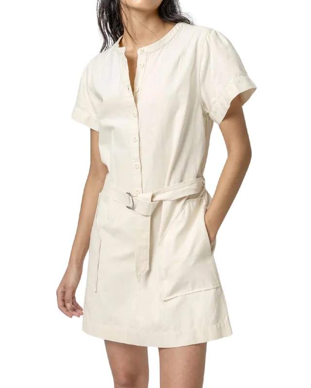 Half Placket Canvas Dress In Ecru