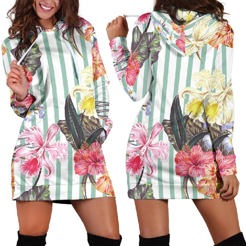 Colorful Orchid Flower Pattern Women'S Hoodie Dress