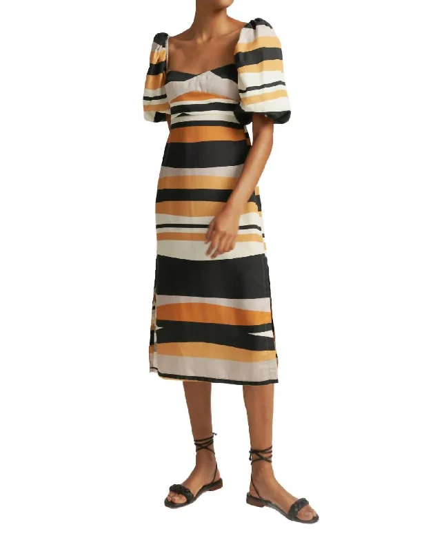 Uti Puff Sleeves Midi Dress In Banda