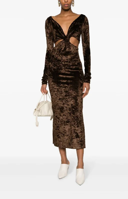 Zanee Cut-Out Midi Dress In Chocolate Brown