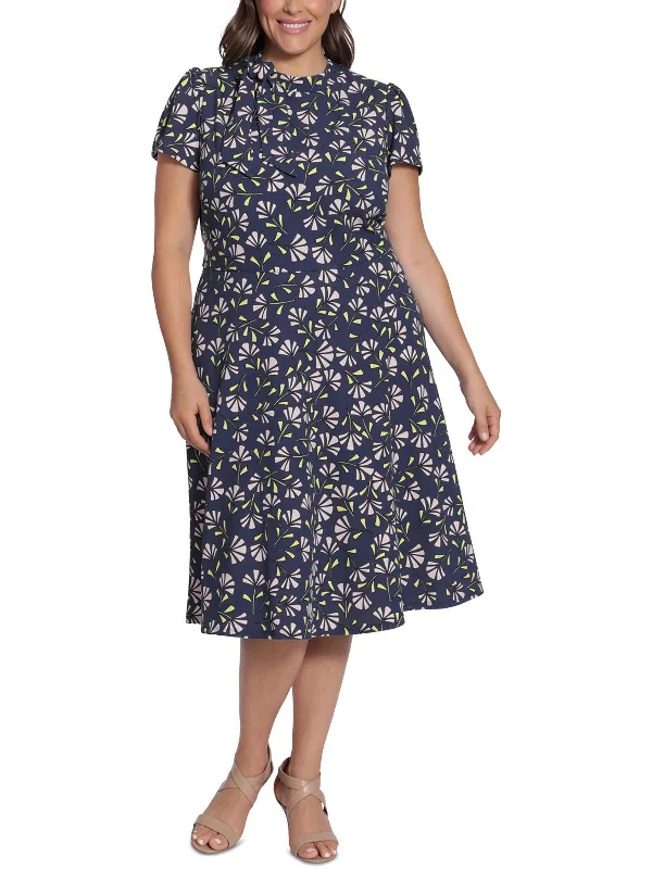 Plus Womens Printed Polyester Midi Dress