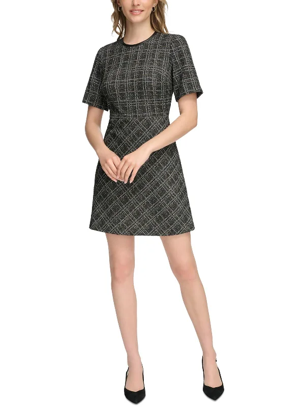 Womens Plaid Tweed Mini Dress