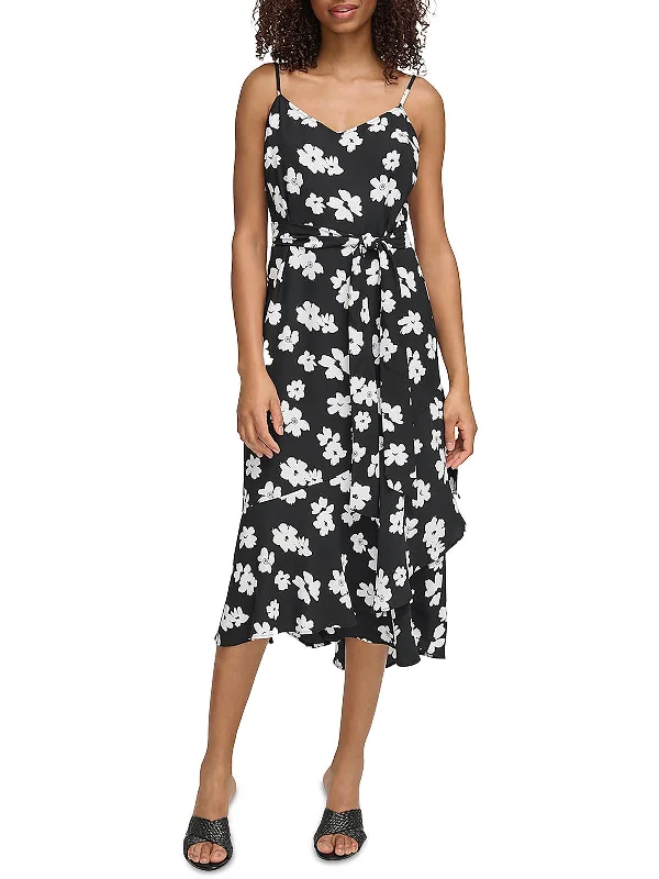 Womens Crepe Floral Midi Dress