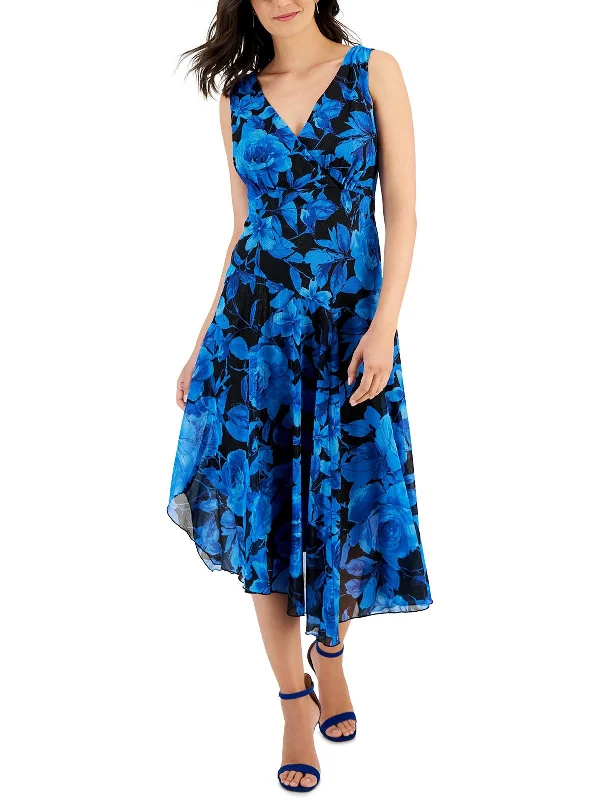 Womens Midi Floral Print Midi Dress