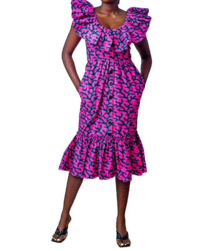 Fola Midi Dress In Pink And Navy