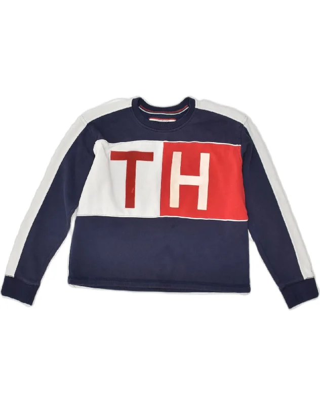 TOMMY HILFIGER Womens Crop Graphic Sweatshirt Jumper UK 10 Small Navy Blue