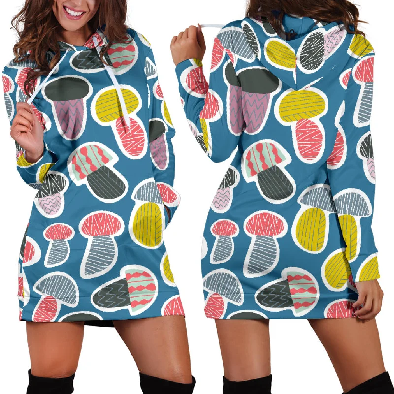 Colorful Mushroom Design Pattern Women'S Hoodie Dress