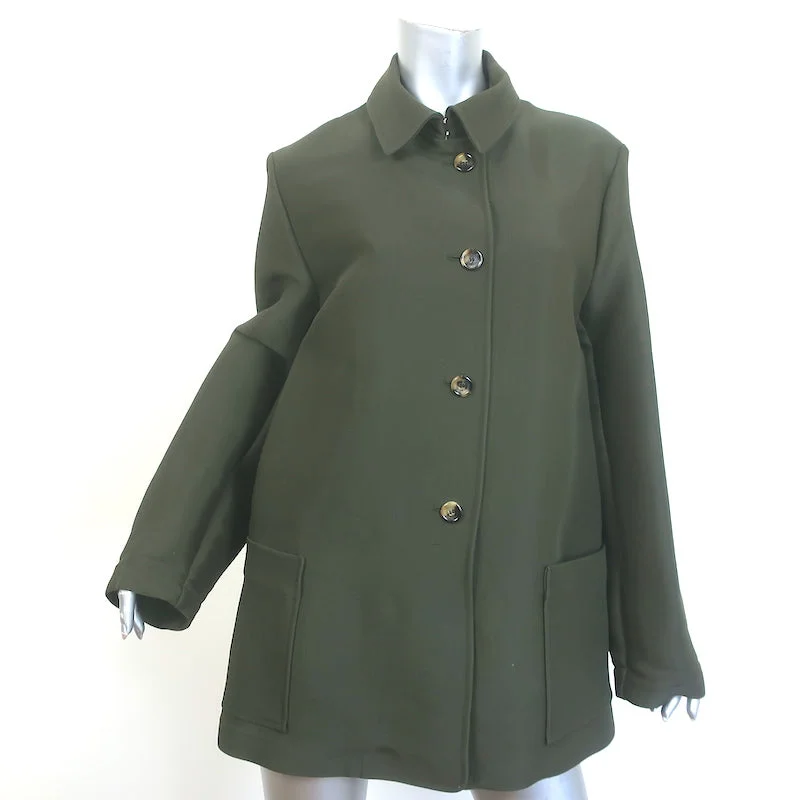 Jil Sander Button-Front Coat Forest Green Wool-Blend Size 40