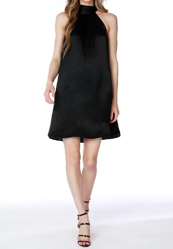 Tie Neck Shift Dress In Black