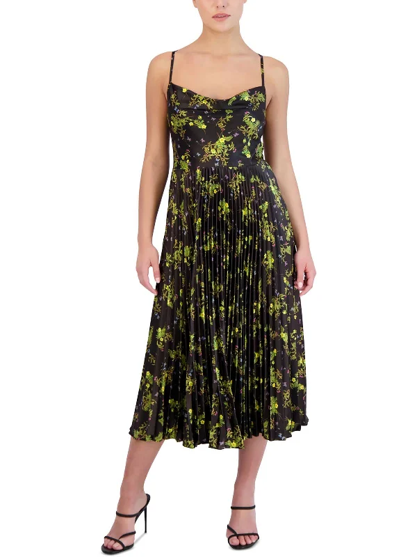 Womens Floral Print Polyester Midi Dress