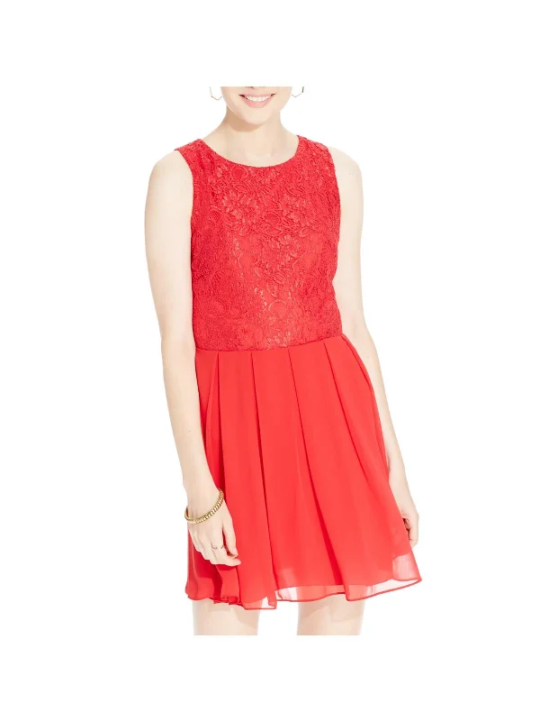 Juniors    Womens Lace Trim Knit Cocktail And Party Dress