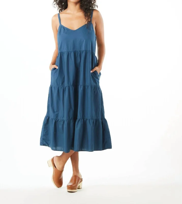 Aiko A-Line Tiered Cotton Tank Dress In Dark Denim