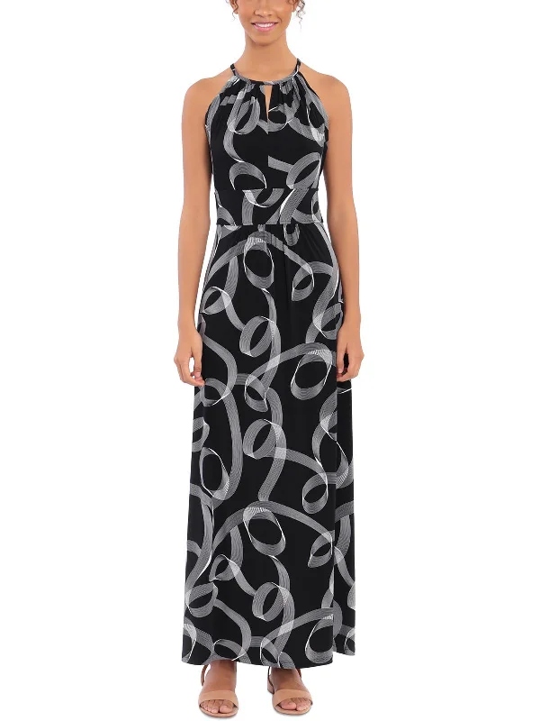 Womens Printed Jersey Halter Dress