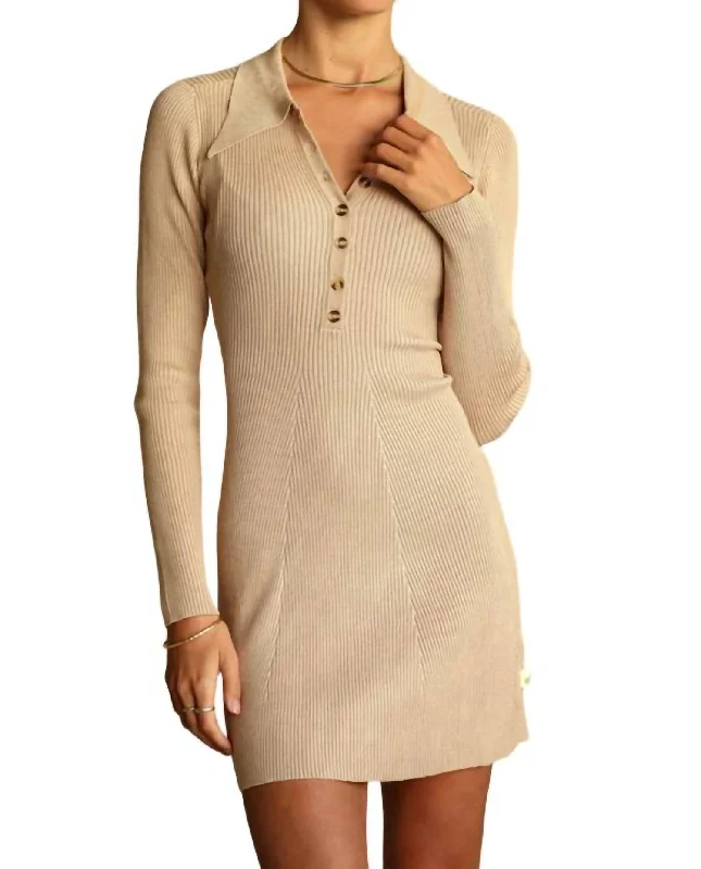 Knit Long Sleeve Mini Dress In Ecru