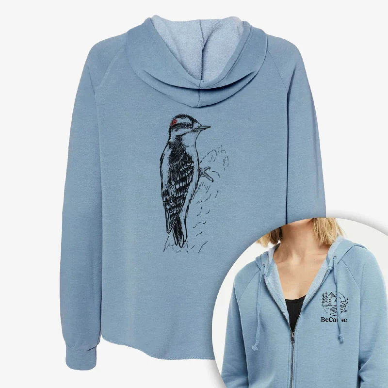 Downy Woodpecker - Picoides pubescens - Women's Cali Wave Zip-Up Sweatshirt