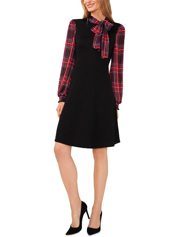 Glamour Melody Womens Plaid Knit Sweaterdress