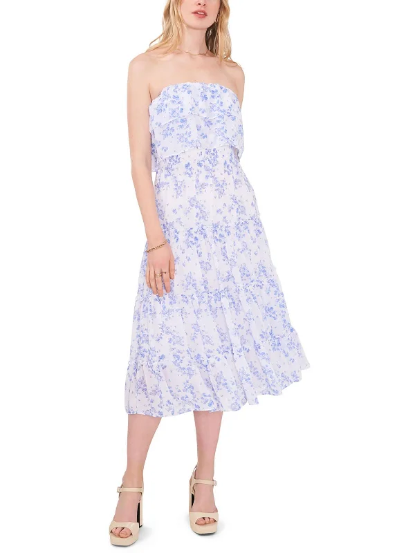 Womens Floral Print Chiffon Midi Dress