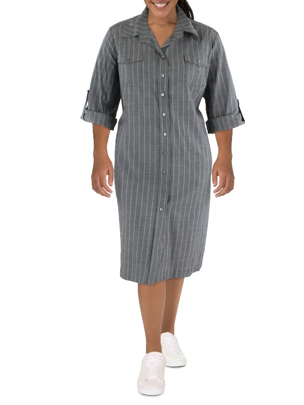 Plus Womens Collar Midi Shirtdress