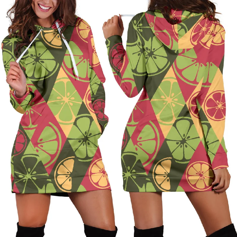 Cool Geometric Lime Pattern Women'S Hoodie Dress