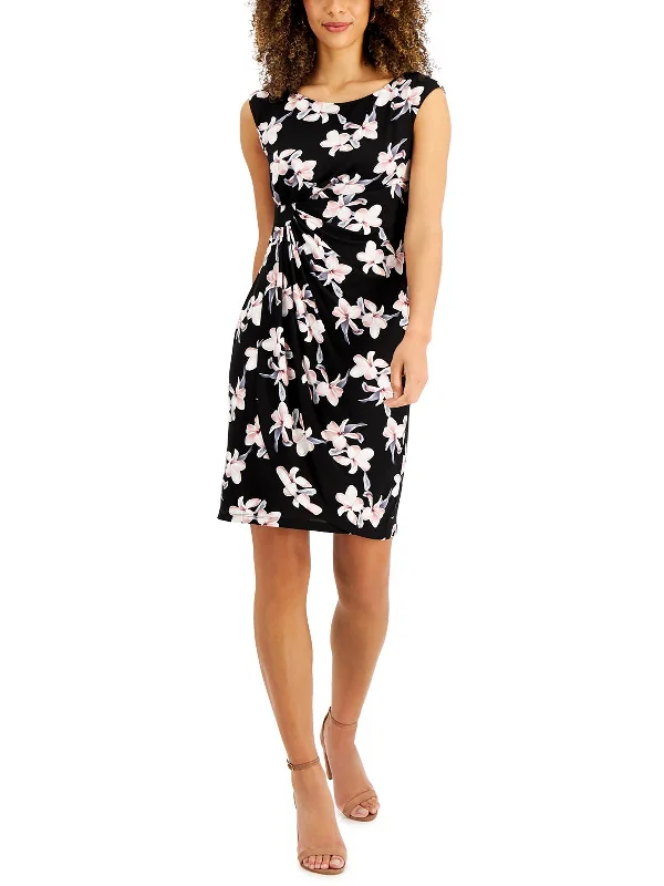 Petites Womens Jersey Floral Print Sheath Dress