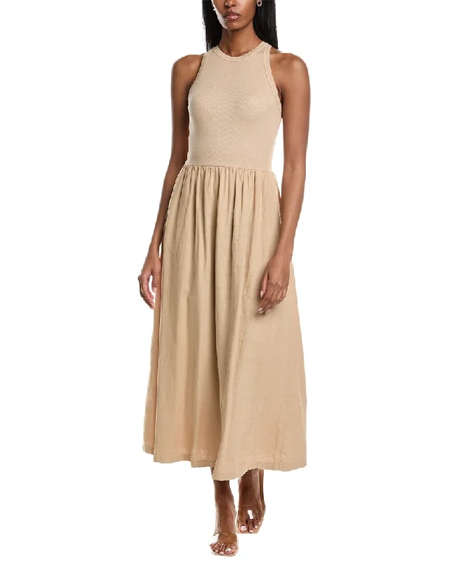 Stateside Mixed-Media Linen-Blend Dress